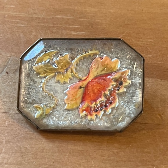 Antique Goofus Glass Intaglio Foral Pin - Picture 7 of 11